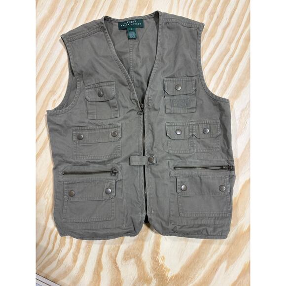 Lauren Ralph Lauren Utility Safari Vest Women’s Small Green Multi-Pocket Zip - Picture 2 of 6